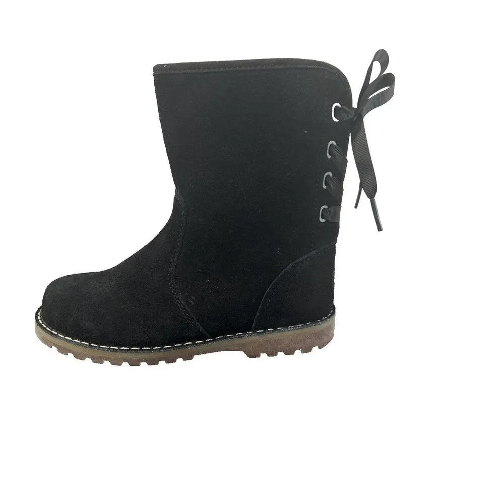 UGG Kids Corene Boots Black Suede Size 11 Toddler/Kids Girls Back Lace Bow